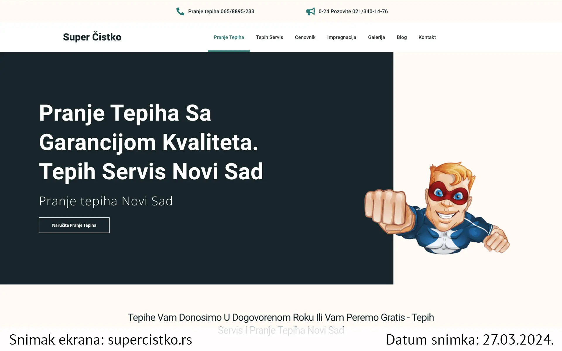 Snimak ekrana sajta — Super čistko