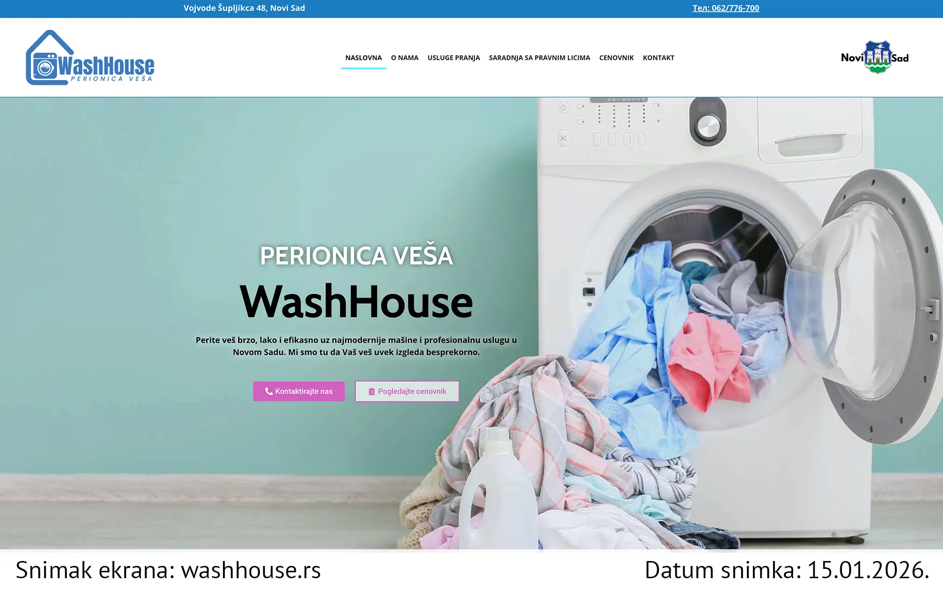 Snimak ekrana sajta — Wash House