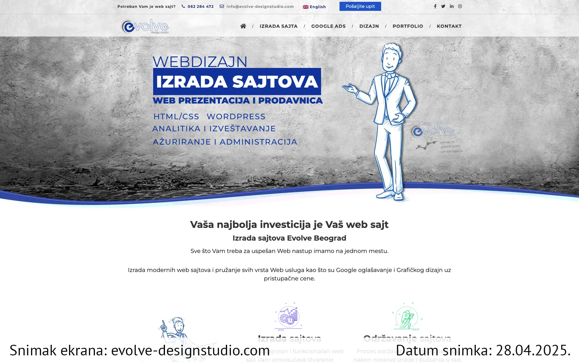 Snimak ekrana sajta — Evolve