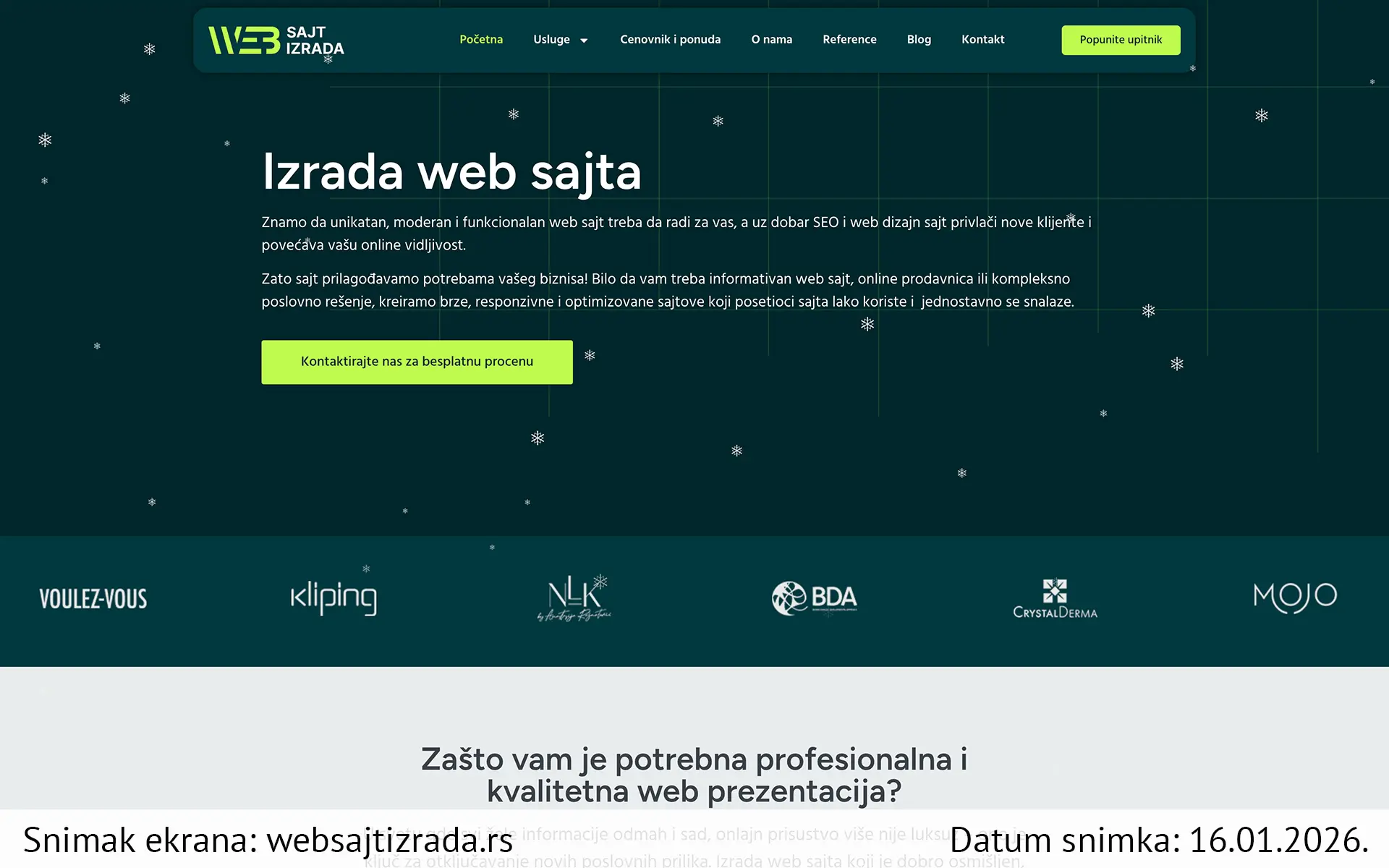 Snimak ekrana sajta — Web Control