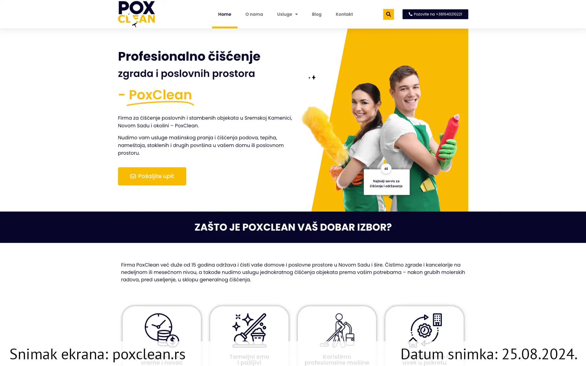 Snimak ekrana sajta — Pox Clean