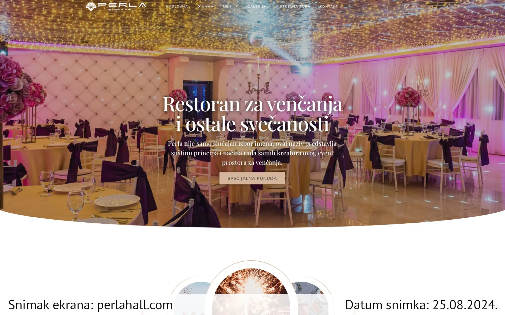 Snimak ekrana sajta — Perla Event Hall