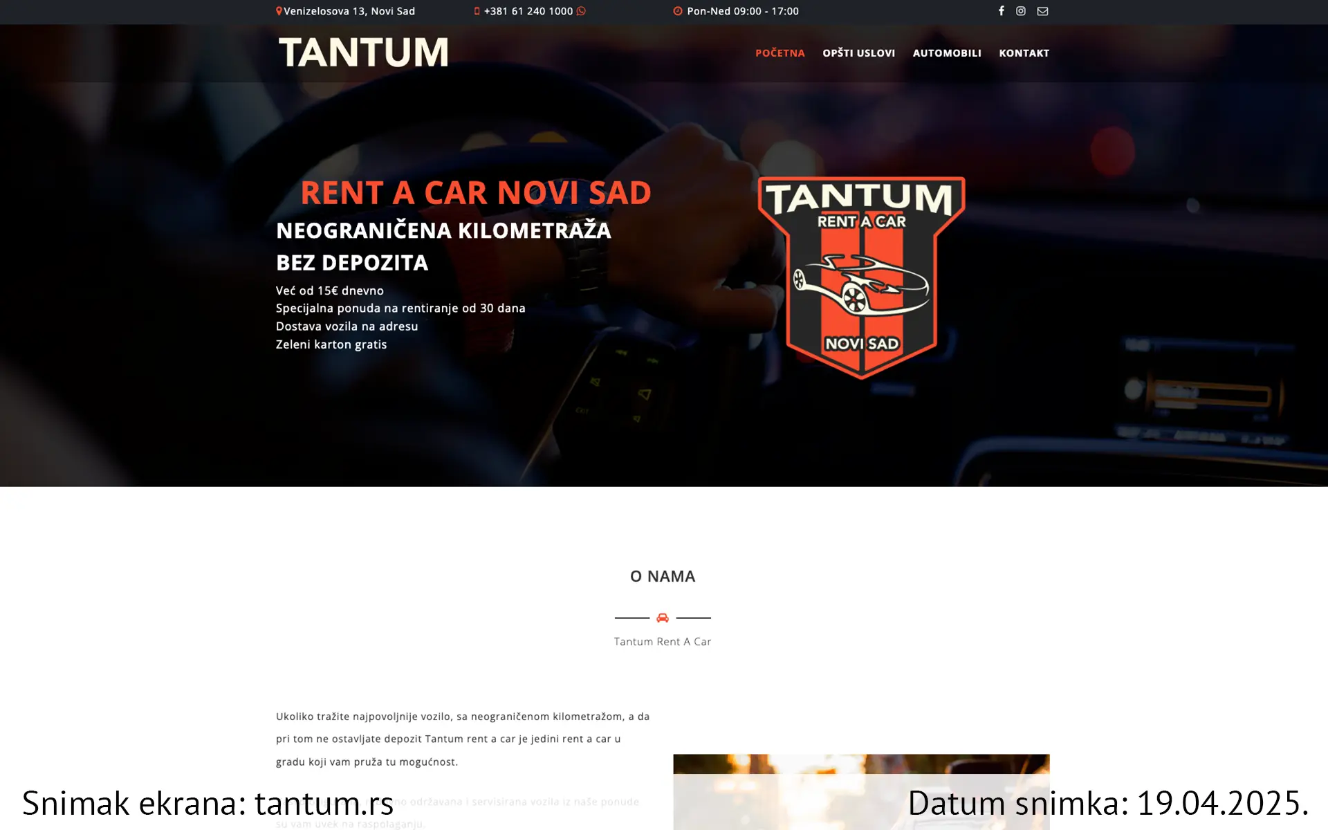 Snimak ekrana sajta — Tantum