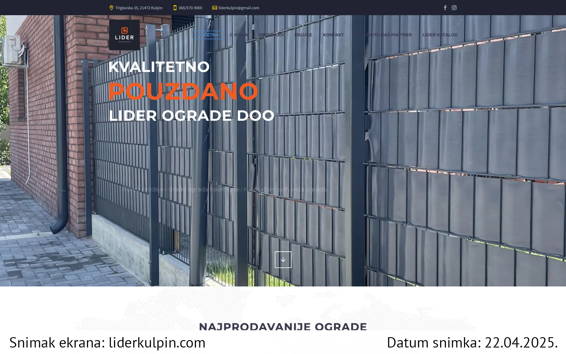 Snimak ekrana sajta — Lider ograde