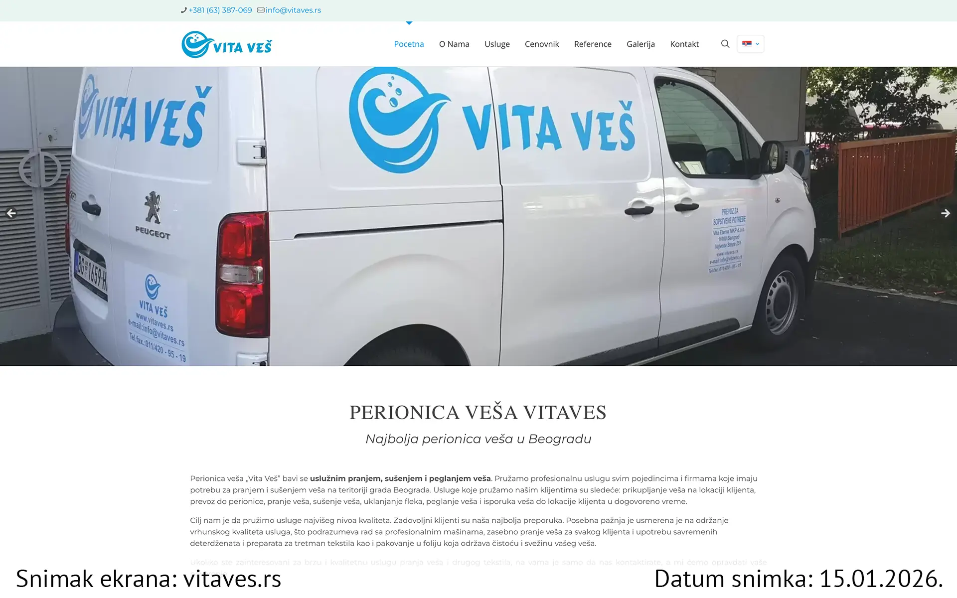 Snimak ekrana sajta — Vita veš