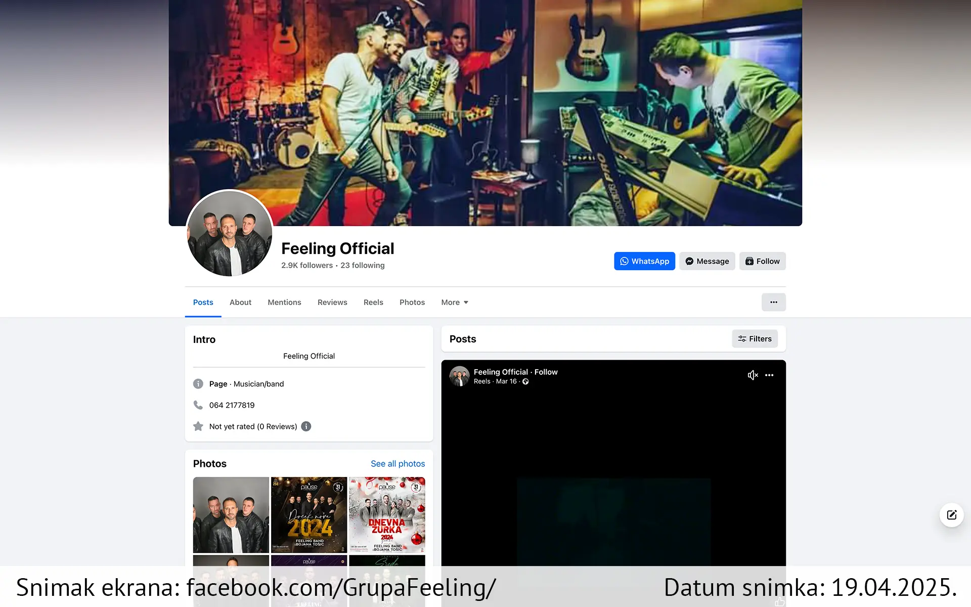 Snimak ekrana sajta — Feeling Band