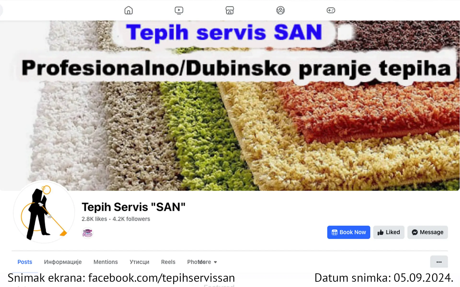 Snimak ekrana sajta — Tepih servis San