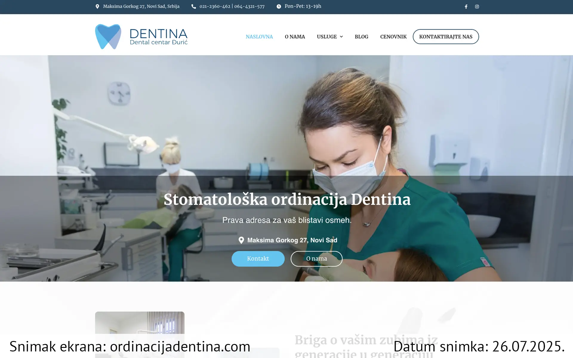 Snimak ekrana sajta — Dentina