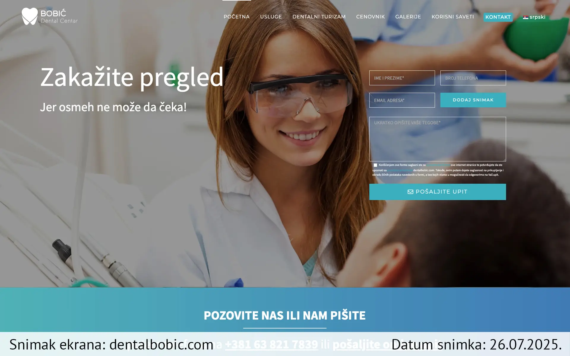 Snimak ekrana sajta — Dental centar Bobić