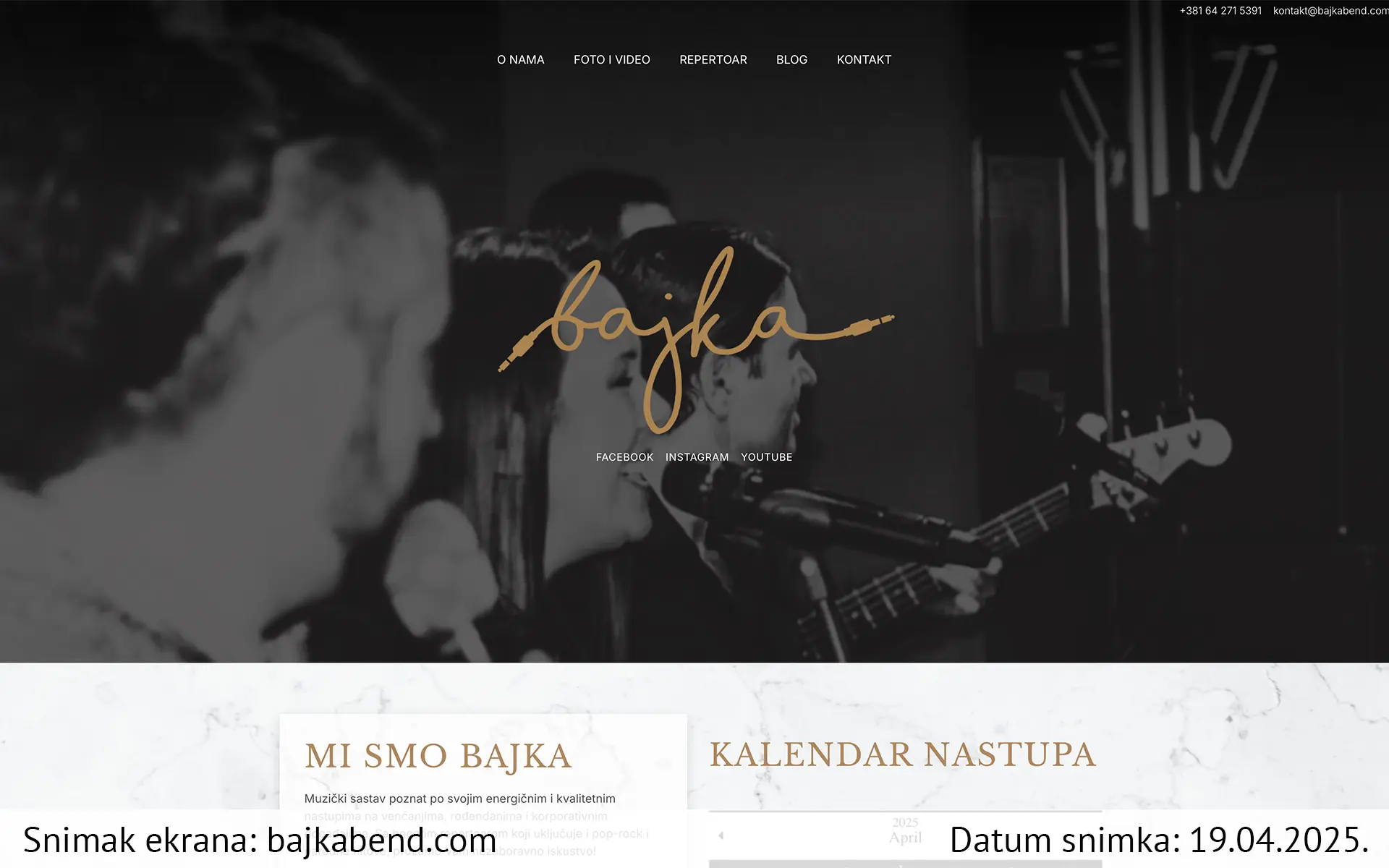 Snimak ekrana sajta — Bajka bend