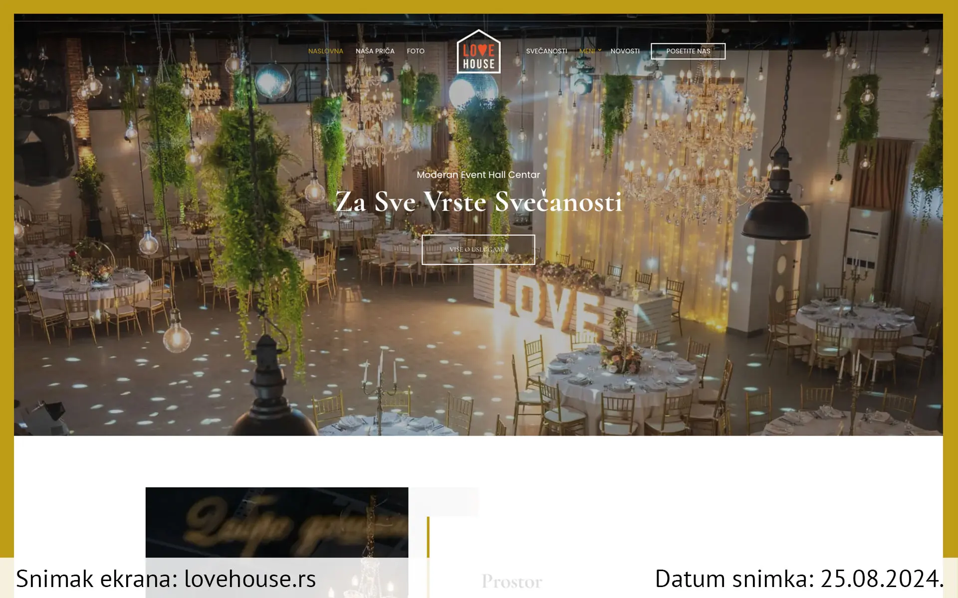 Snimak ekrana sajta — Love House Event Hall