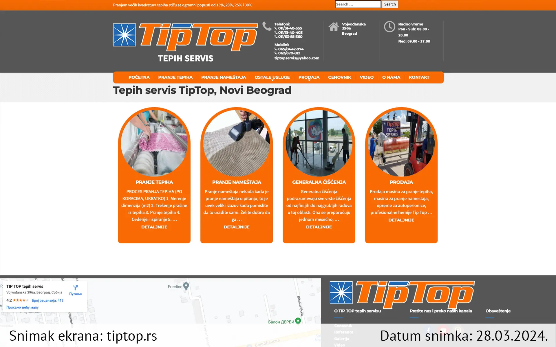 Snimak ekrana sajta — Tip Top