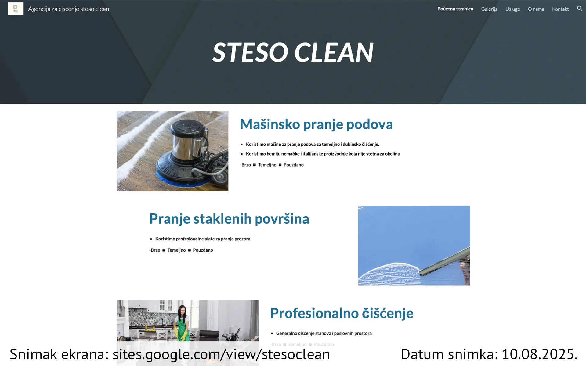 Snimak ekrana sajta — Steso Clean