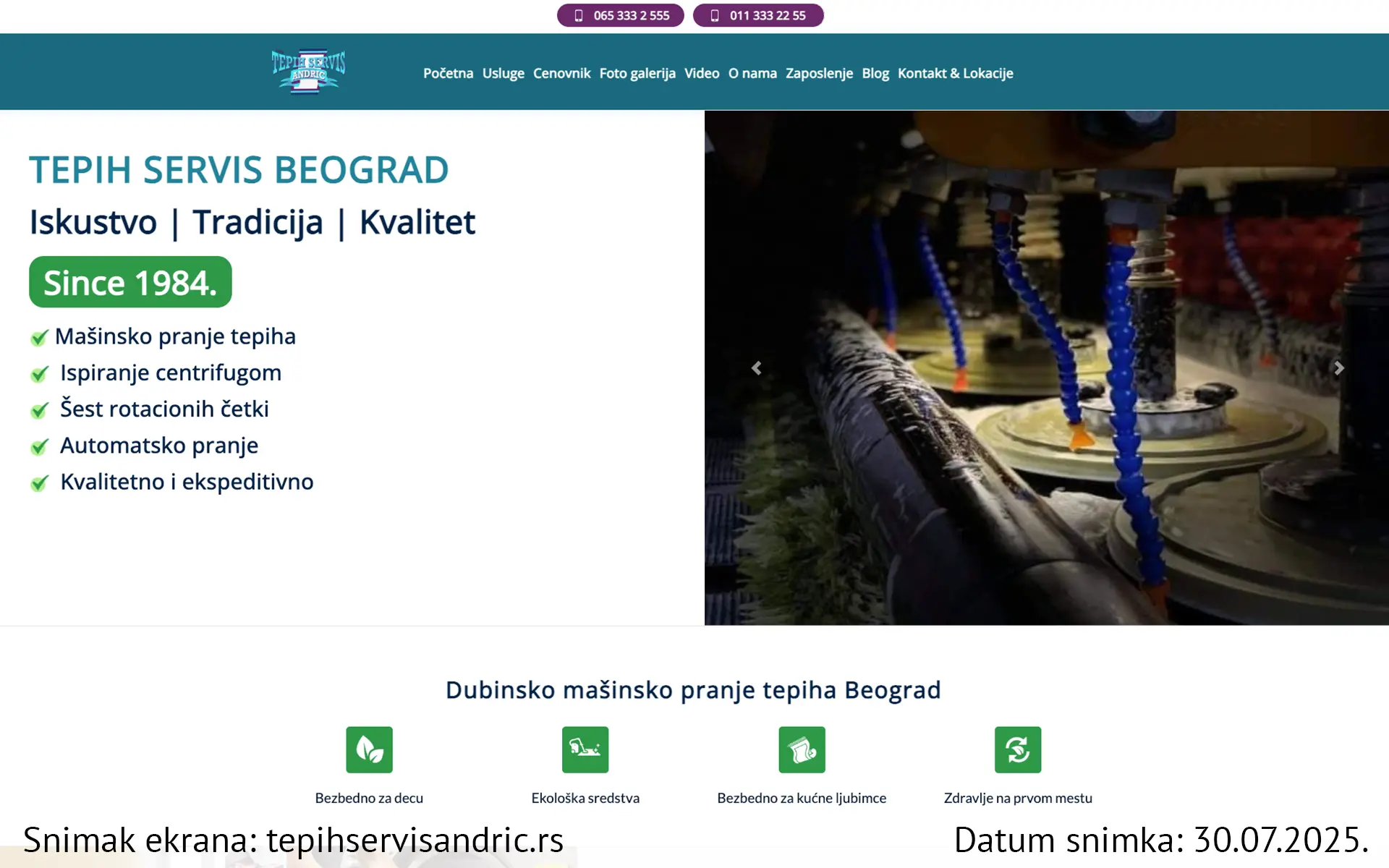 Snimak ekrana sajta — Tepih servis Adnrić