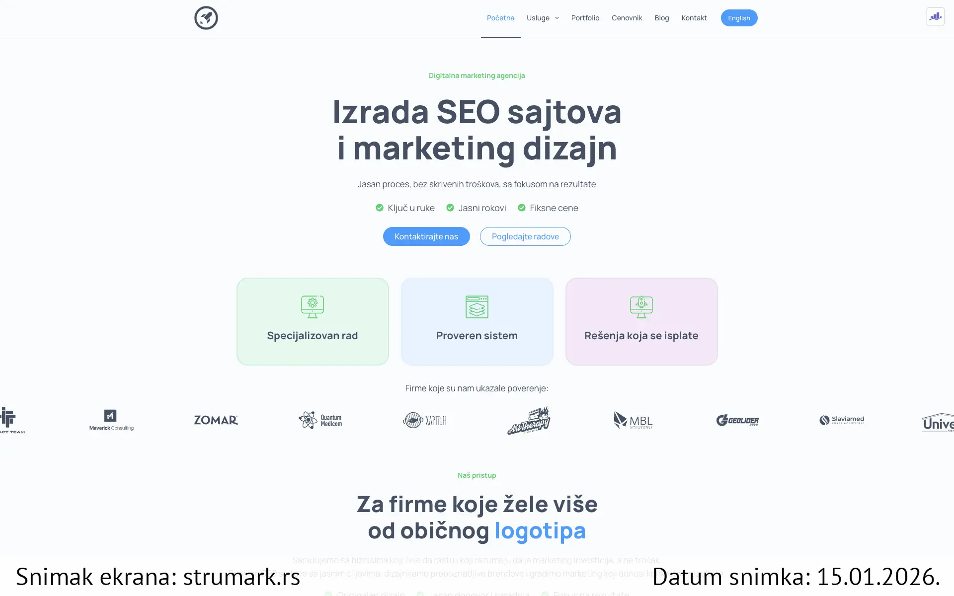 Snimak ekrana sajta — Strumark