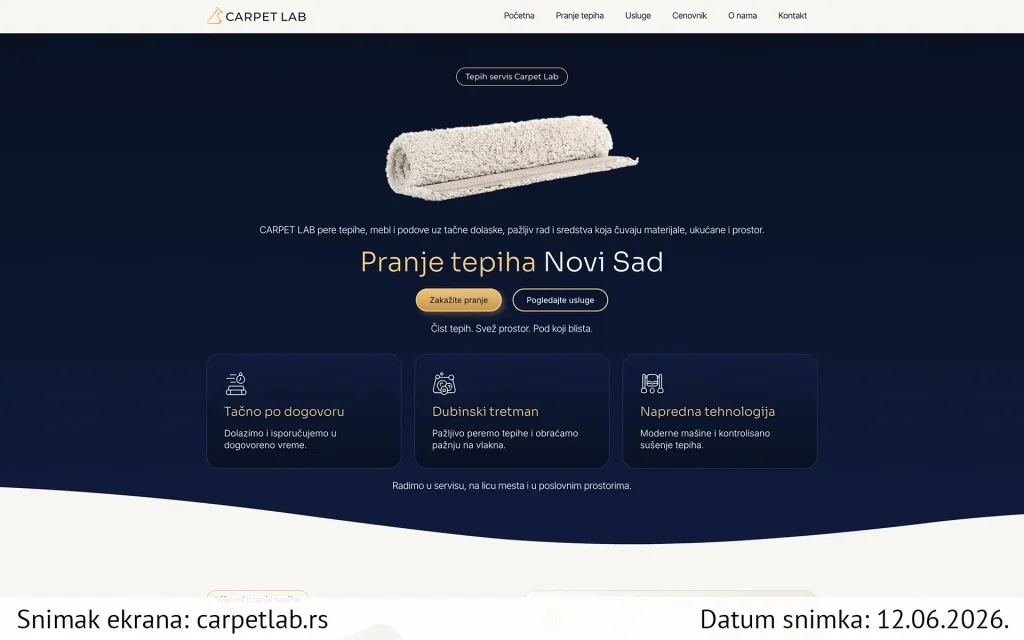 Tepih servis Carpet Lab Novi Sad snimak ekrana