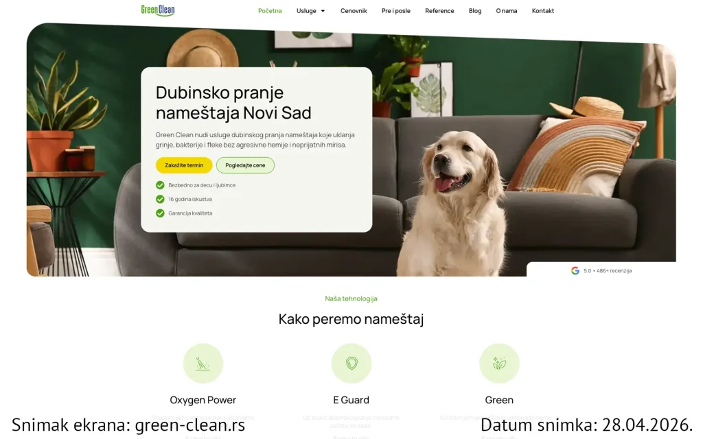 Green-Clean agencija za ciscenje i dubinsko pranje namestaja Novi Sad snimak sajta