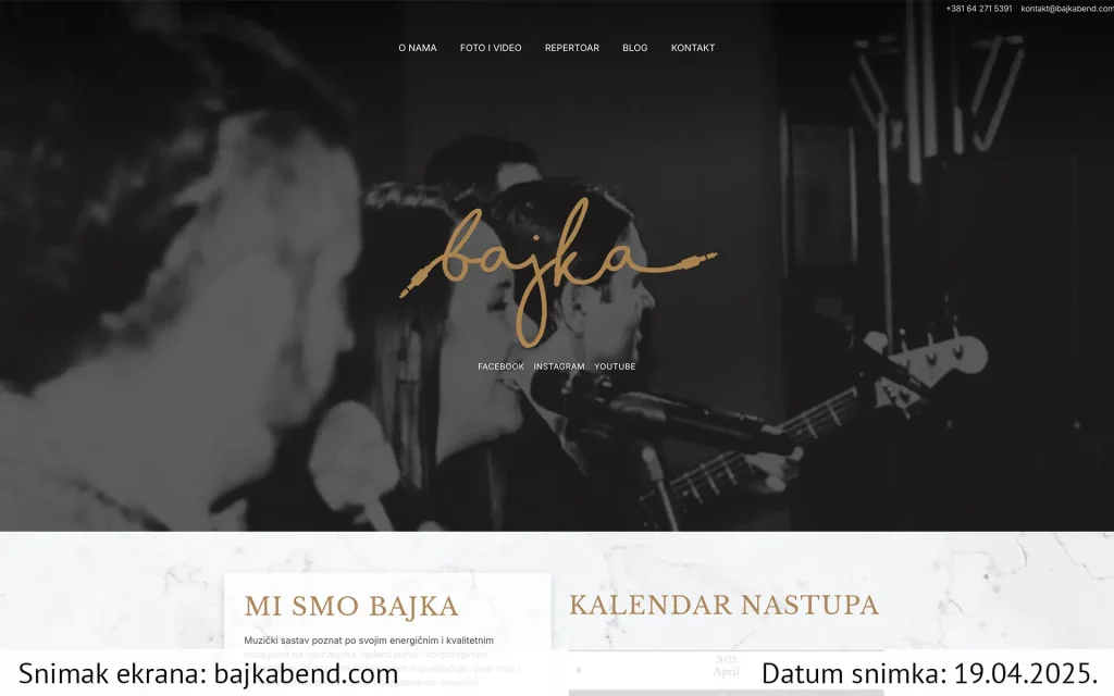 Bajka bend snimak ekrana sajta