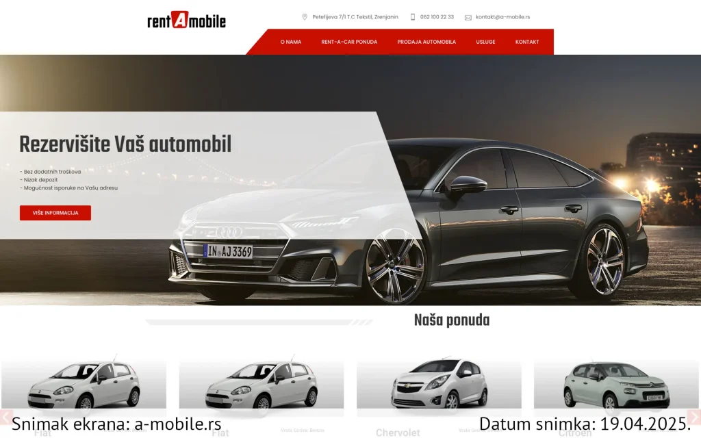 a mobile rent a car Zrenjanin websajt