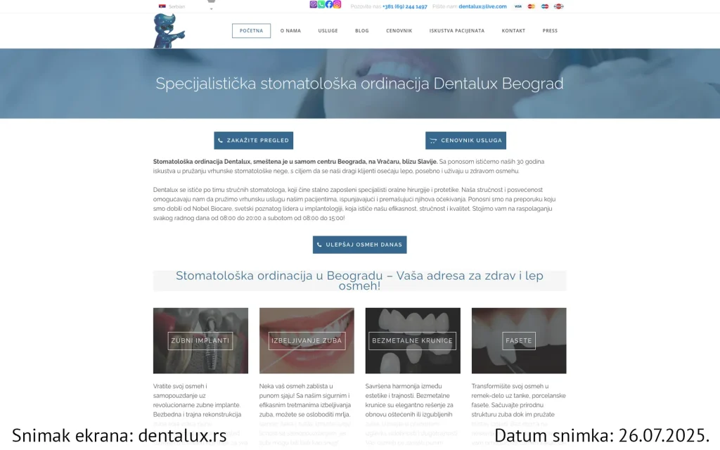Sajt Dentalux ordinacija Beograd