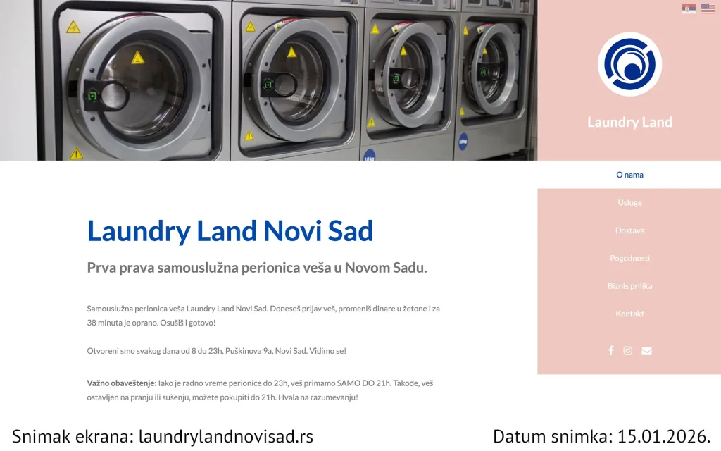 Sajt laundryland Novi Sad snimak ekrana
